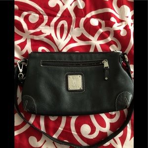 Tignanello Brown Small Clutch with handles, leather with cloth on inside.